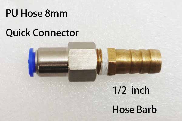 8 mm Quick Connector PU Hose Pipe to 1/2 inch Hose Barb Connector for delivering water