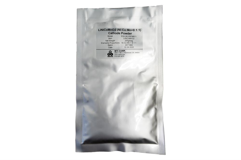 LiNiCoMnO2 (Ni:Co:Mn=8:1:1) Powder for Li-ion Battery Research & Education 200g/bag - EQ-Lib-LNCM811