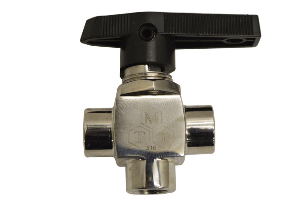 SS Three-Way Ball Valve, Female 1/8 BSPP (or 1/4 BSPP) - EQ-3Bvalve-1/8BSPP