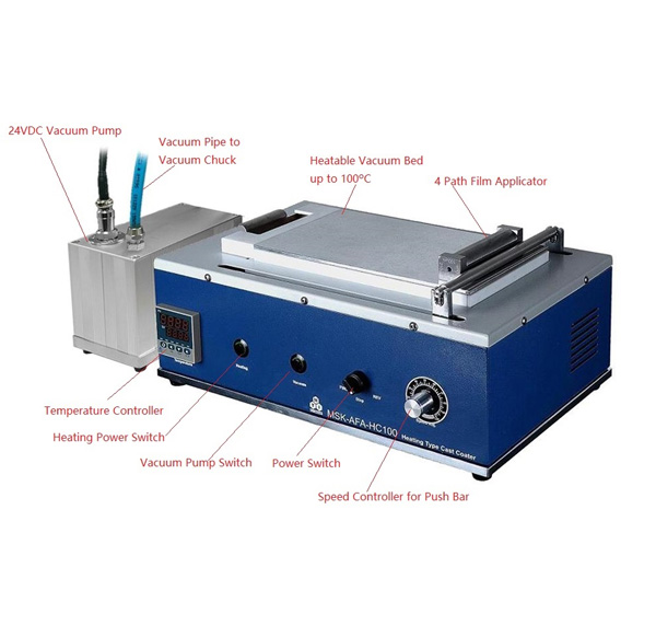 Mini Tape Casting Coater w/ Heat-able Vacuum Bed & Vacuum Pump at 100C Max.- MSK-AFA-HC100