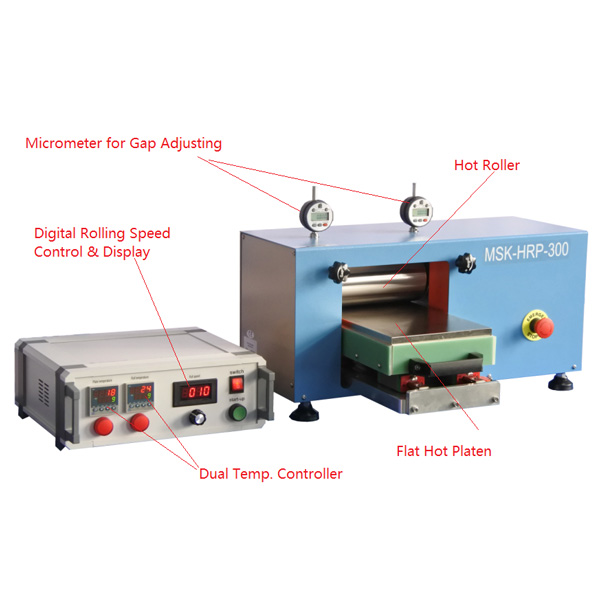 200°C Max Electric Roll to Plate Hot Press (220 mm Width, Ar Gas Compatible) - MSK-HRP-300