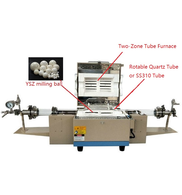 Powder CVD Rotary Tube Furnace with Ball Milling (1000C Max.) & Gas delivery - OTF-1200X-R5-BM