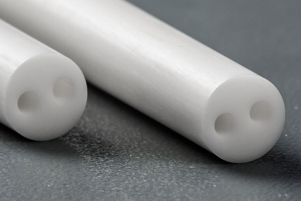 Round Double Bore Tube, Alumina 99.8%, 1/4